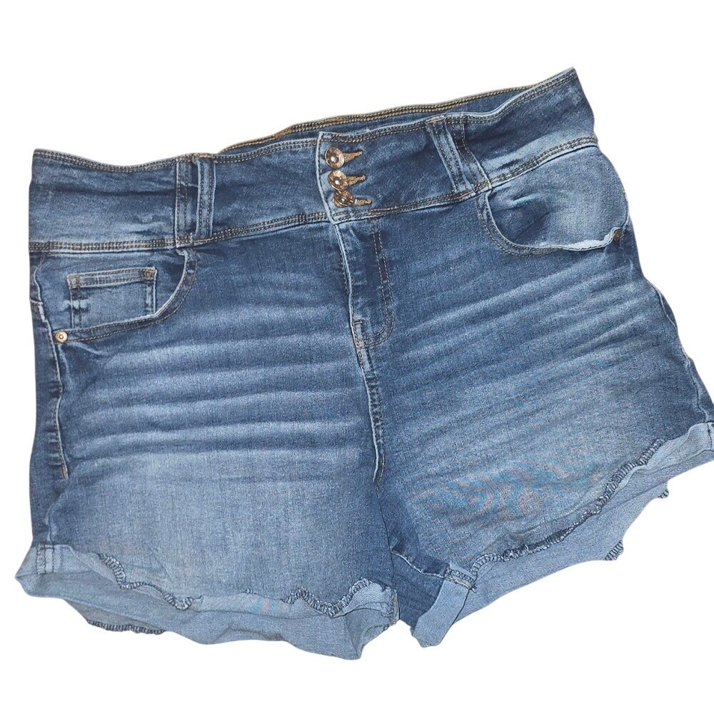 Ariya Jeans Denim Shorts Womens‎ 15/32 Blue Excellent High Rise Triple Button